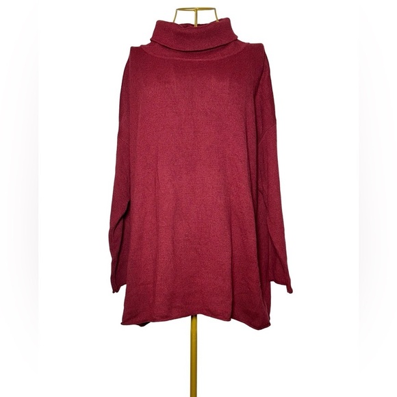 Eileen Fisher Cotton Cashmere Blend Maroon LS Turtleneck Tunic Sweater, Large - Picture 3 of 12